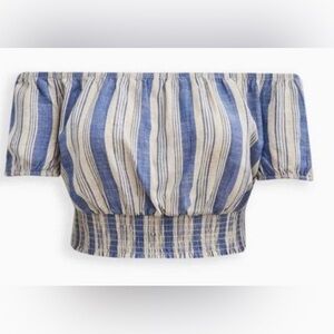 Linen Blend Smocked Waist Off-Shoulder Crop Top